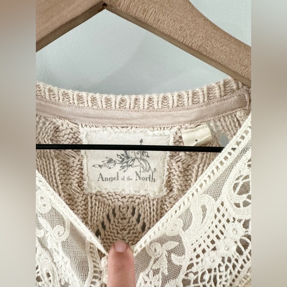 Anthropologie Angel Of The North Lace Detail Cable Knit Sweater Beige Size Small - Picture 5 of 6
